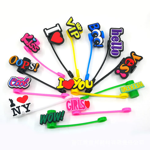 Straw Mouthpiece Silicone Dust Plug Decorative Buckle Clip Personalized Letter Label for Tumblers